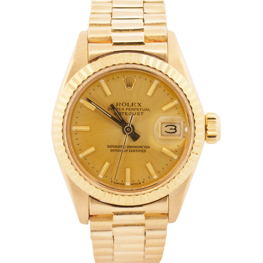 1978 Ladies Rolex DateJust President CHAMPAGNE 18K Yellow Gold 26mm 6917 Watch