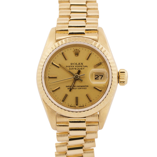 VINTAGE Rolex DateJust President 26mm CHAMPAGNE 18K Yellow Gold Fluted 6917
