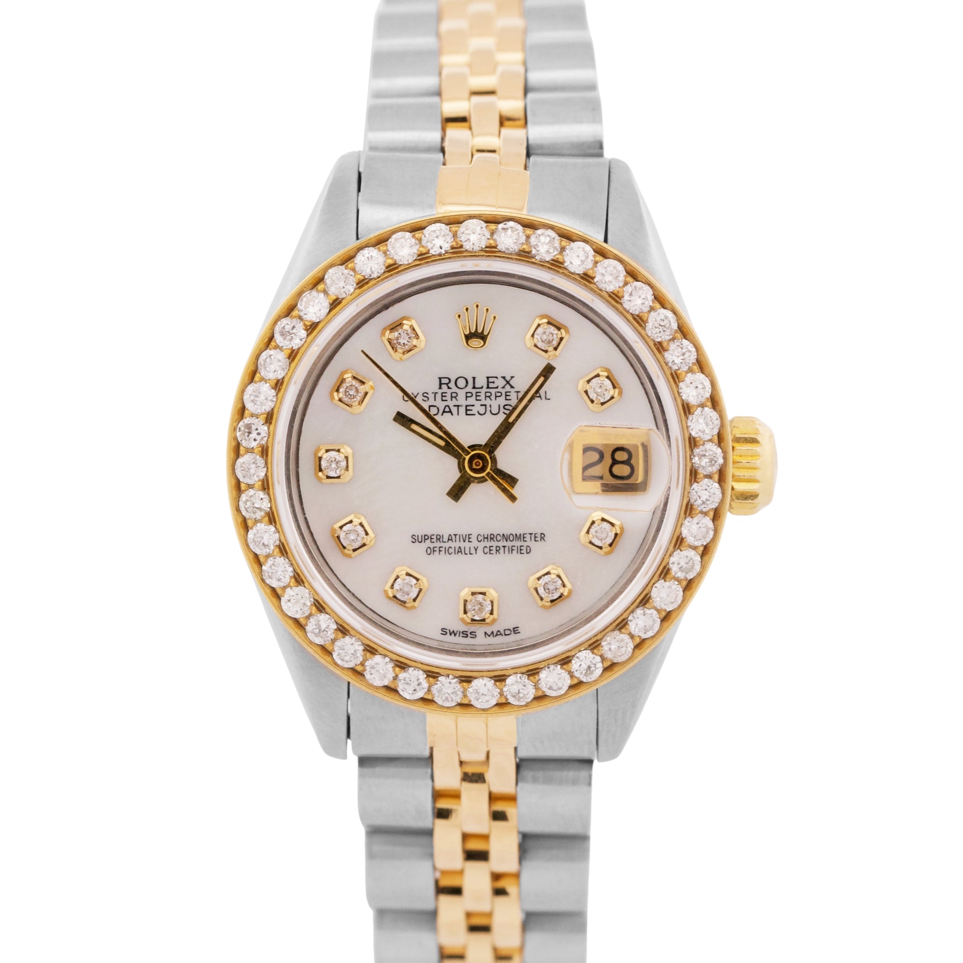 VINTAGE Rolex DateJust 26mm MOP DIAMOND 18K Yellow Gold Steel
