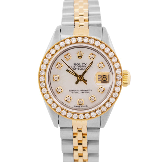 VINTAGE Rolex DateJust 26mm MOP DIAMOND 18K Yellow Gold Steel JUBILEE 6917