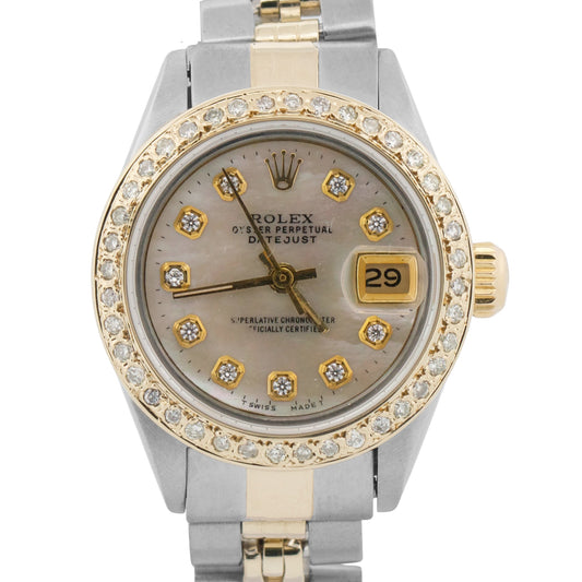 Ladies Rolex DateJust 26mm MOP DIAMOND 18K Yellow Gold Steel JUBILEE 6917 Watch