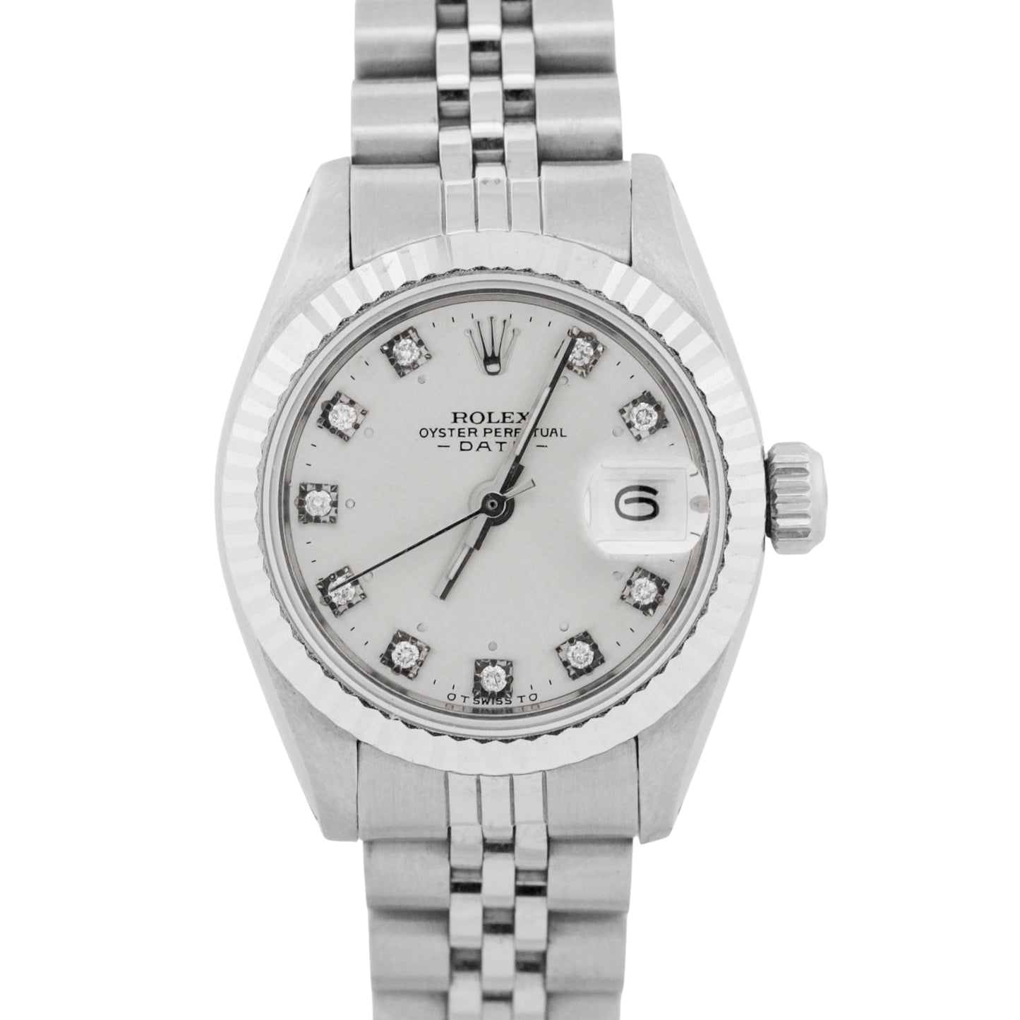 Ladies Rolex DateJust 26mm SILVER DIAMOND 18K Gold Stainless Fluted 6917 BOX