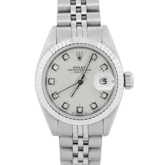Ladies Rolex DateJust 26mm SILVER DIAMOND 18K Gold Stainless Fluted 6917 BOX