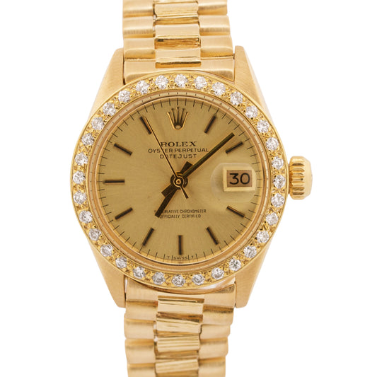 Rolex DateJust President 26mm CHAMPAGNE DIAMOND 18K Yellow Gold BARK 6917 BOX