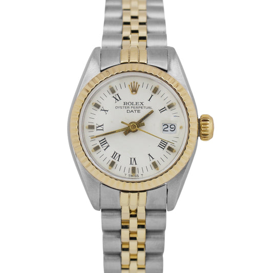 Rolex DateJust 26mm WHITE ROMAN Two-Tone 18K Yellow Gold JUBILEE Fluted 6917