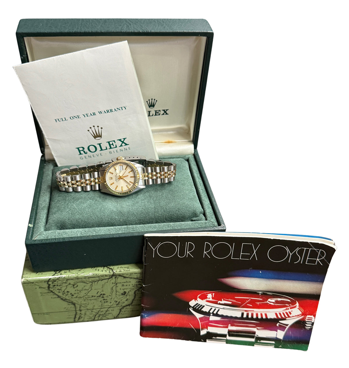 1981 Ladies Rolex Date 6917 26mm Silver Steel 18K Gold Jubilee Box Papers