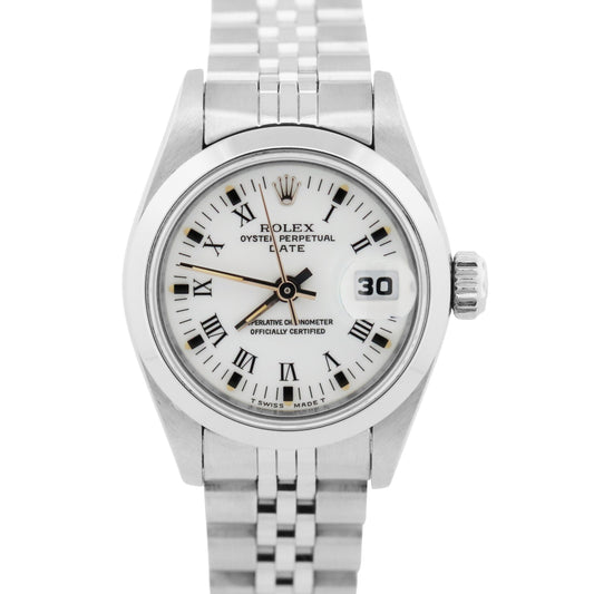PAPERS Rolex Oyster Perpetual Date WHITE ROMAN 26mm Steel JUBILEE 69190 BOX