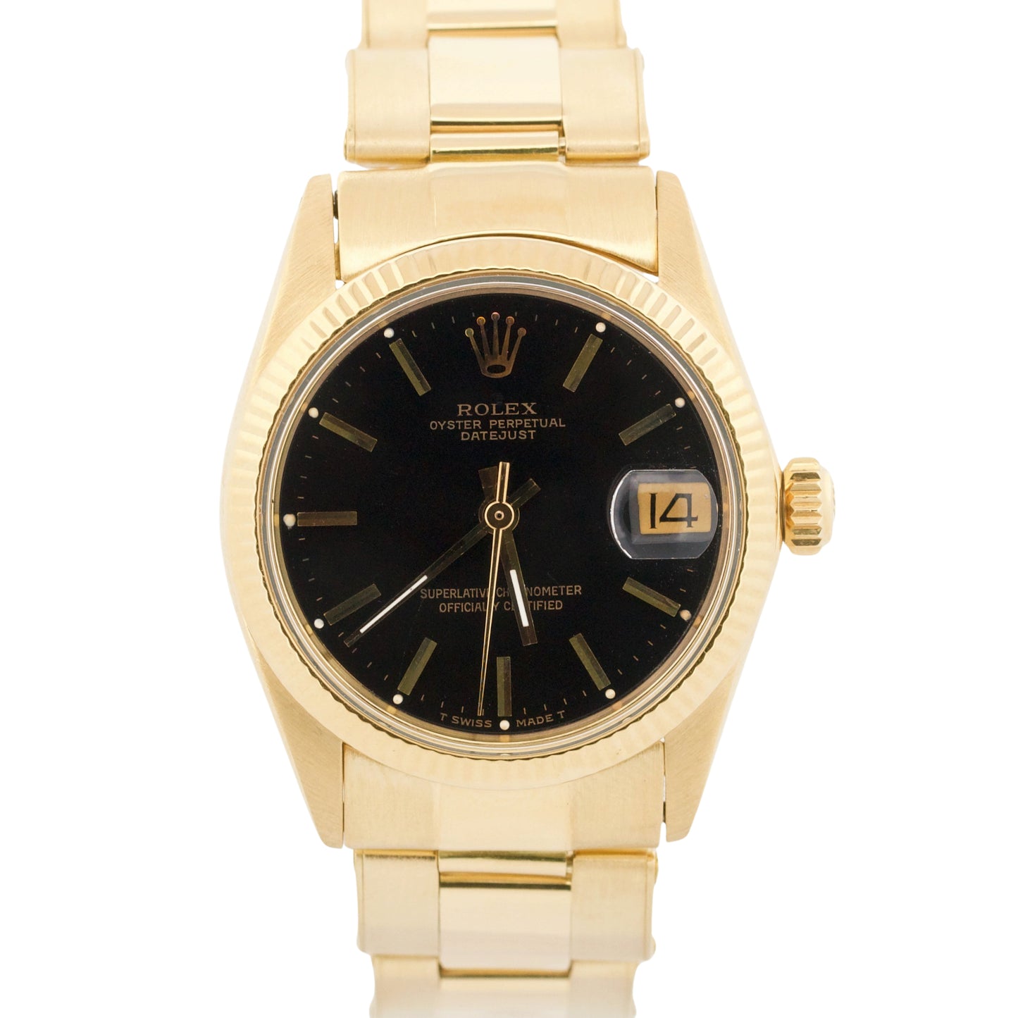 VINTAGE 1974 Ladies Rolex DateJust BLACK 26mm 18K Yellow Gold Oyster 6927 Watch