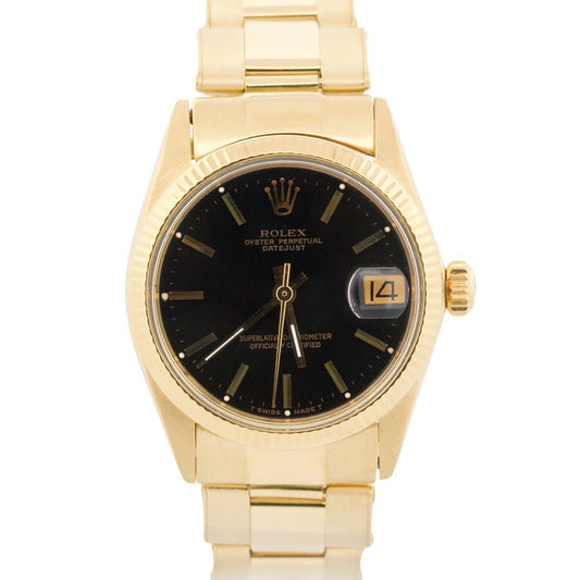 VINTAGE 1974 Ladies Rolex DateJust BLACK 26mm 18K Yellow Gold Oyster 6927 Watch