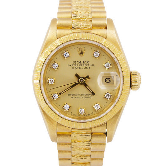 Rolex DateJust President CHAMPAGNE DIAMOND 26mm BARK 18K Yellow Gold 69278 Watch