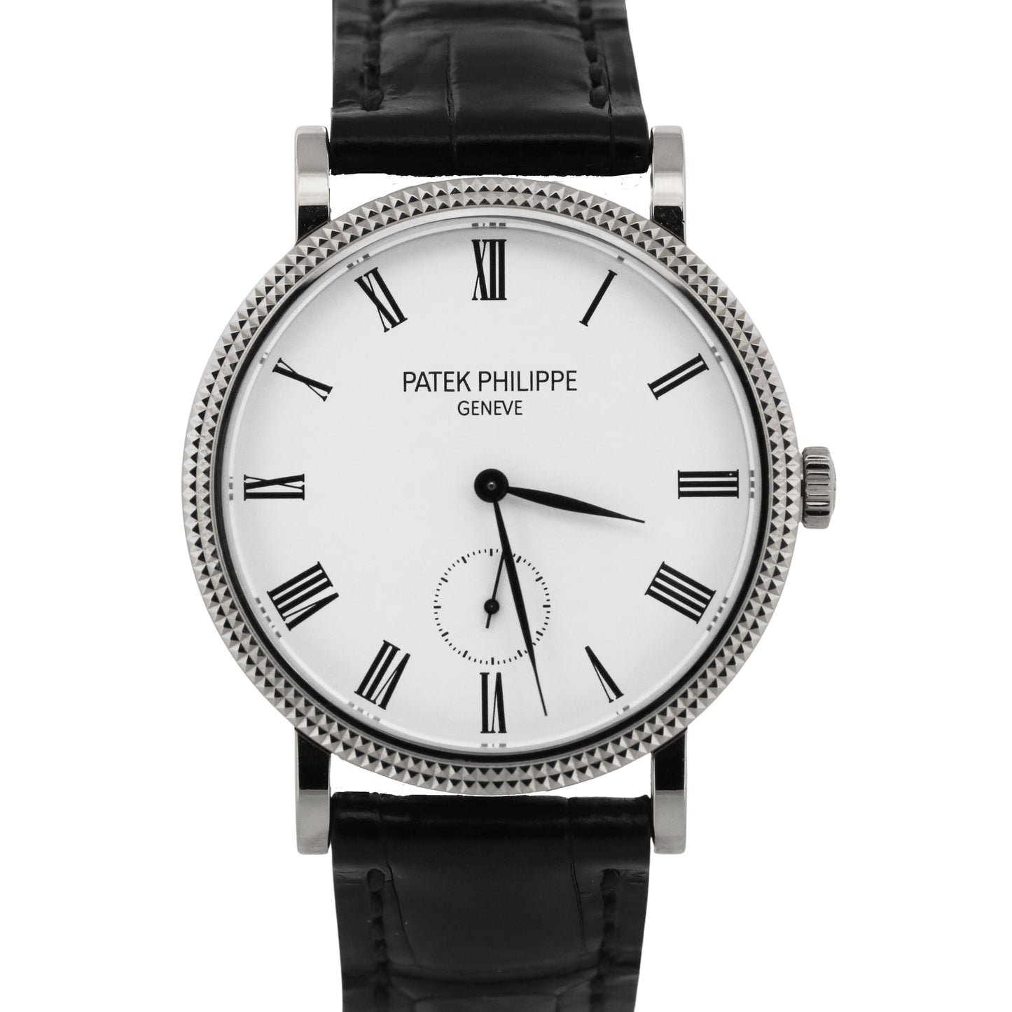 Patek Philippe Calatrava HOBNAIL Roman 18K White Gold Leather 31mm Watch 7119G