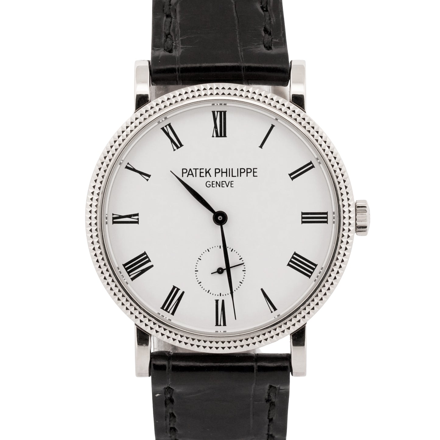 Patek Philippe Calatrava 7119G HOBNAIL Roman 18K White Gold Leather 31mm Watch