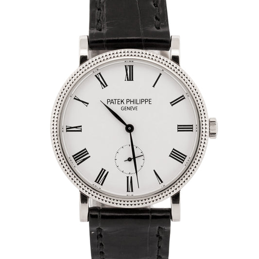 Patek Philippe Calatrava 7119G HOBNAIL Roman 18K White Gold Leather 31mm Watch