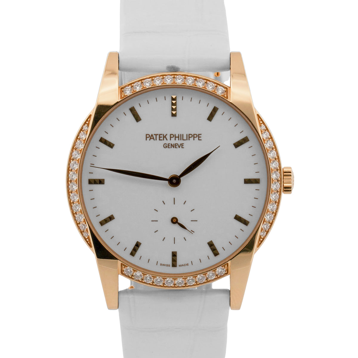 Ladies Patek Philippe Calatrava 7122/200R White Diamond 18K Rose Gold 33mm Watch