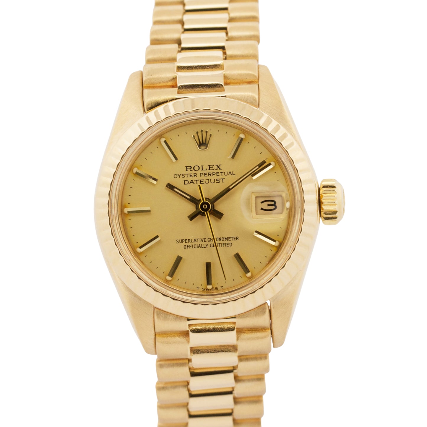 1983 PAPERS Ladies Rolex DateJust President 26mm CHAMPAGNE 18K Gold 6917 BOX