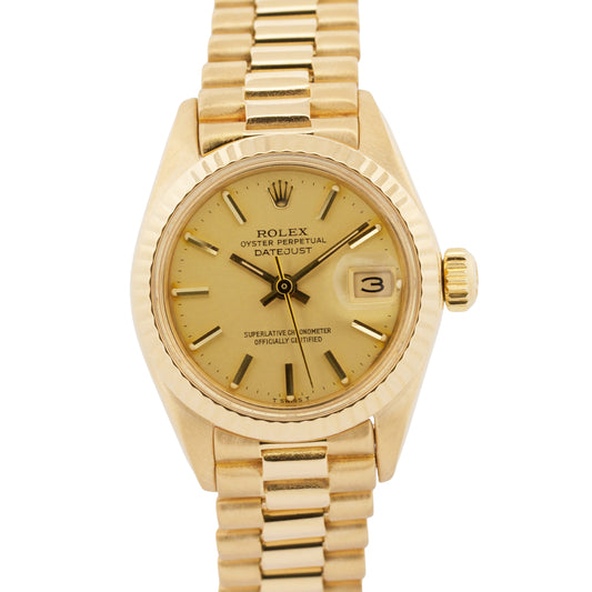 1983 PAPERS Ladies Rolex DateJust President 26mm CHAMPAGNE 18K Gold 6917 BOX