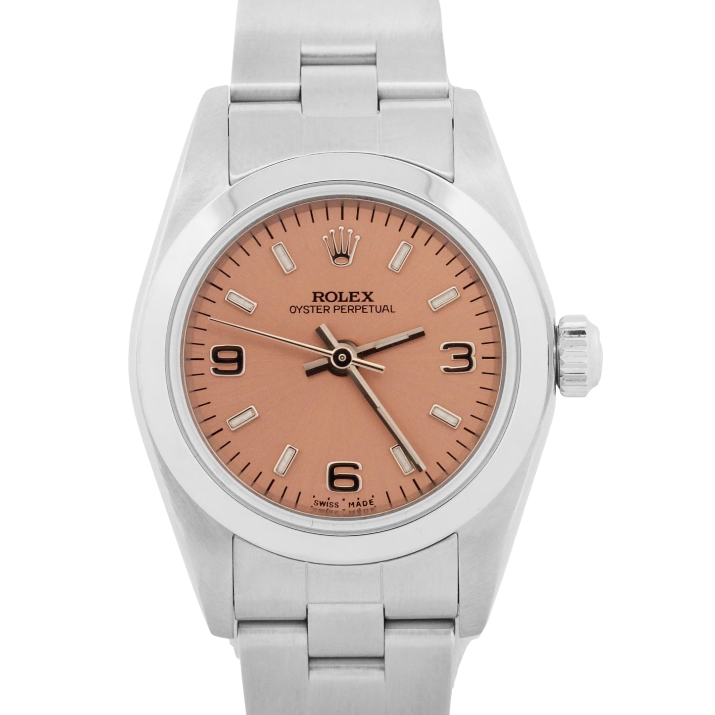 1999 Rolex Oyster Perpetual 24mm PINK 3-6-9 Steel NO-HOLES Oyster Smooth 76080