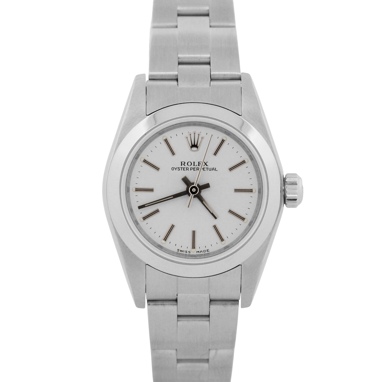 Rolex Oyster Perpetual 24mm SILVER Stainless Steel Oyster NO-HOLES Watch 76080