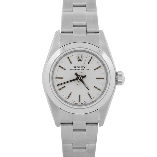 Rolex Oyster Perpetual 24mm SILVER Stainless Steel Oyster NO-HOLES Watch 76080