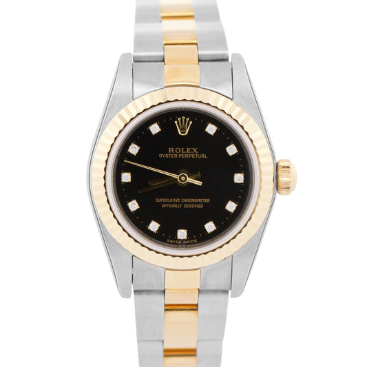 NOS STICKERED PAPERS Rolex Oyster Perpetual 24mm FACTORY BLACK DIAMOND 76193 BOX