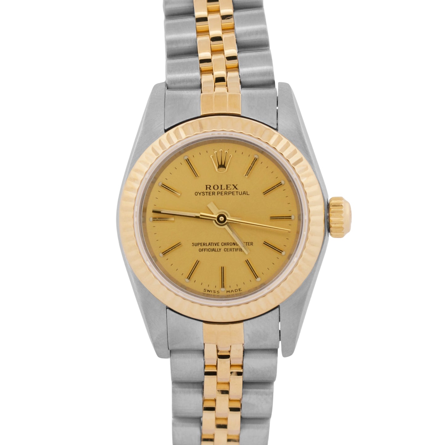 Rolex Oyster Perpetual 24mm CHAMPAGNE 18K Yellow Gold Steel JUBILEE 76193 Watch