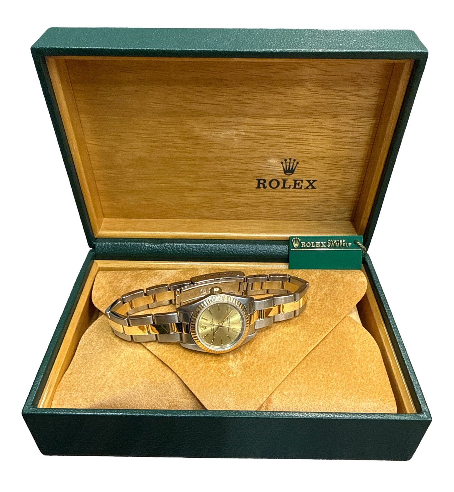 Rolex Oyster Perpetual 24mm CHAMPAGNE 18K Yellow Gold OYSTER Steel 76193 BOX