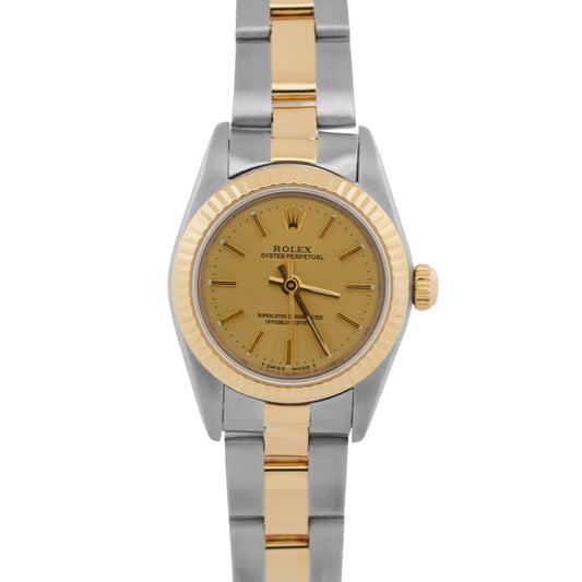 Rolex Oyster Perpetual 24mm CHAMPAGNE 18K Yellow Gold OYSTER Steel 76193 BOX