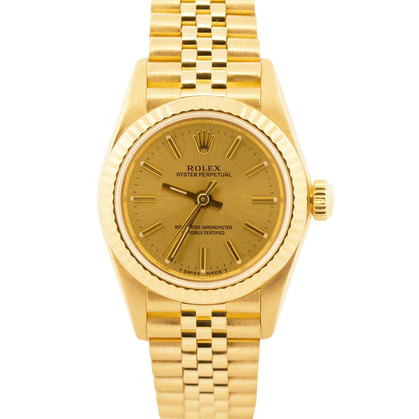 2000 PAPERS Rolex Oyster Perpetual 24mm CHAMPAGNE 18K Gold JUBILEE 76198 BOX