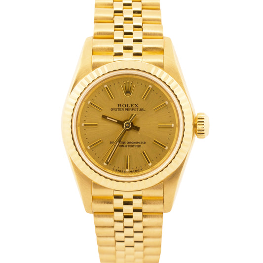2000 PAPERS Rolex Oyster Perpetual 24mm CHAMPAGNE 18K Gold JUBILEE 76198 BOX