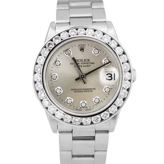 Ladies Rolex DateJust Stainless Steel SILVER DIAMOND BEZEL 31mm 78240 Watch