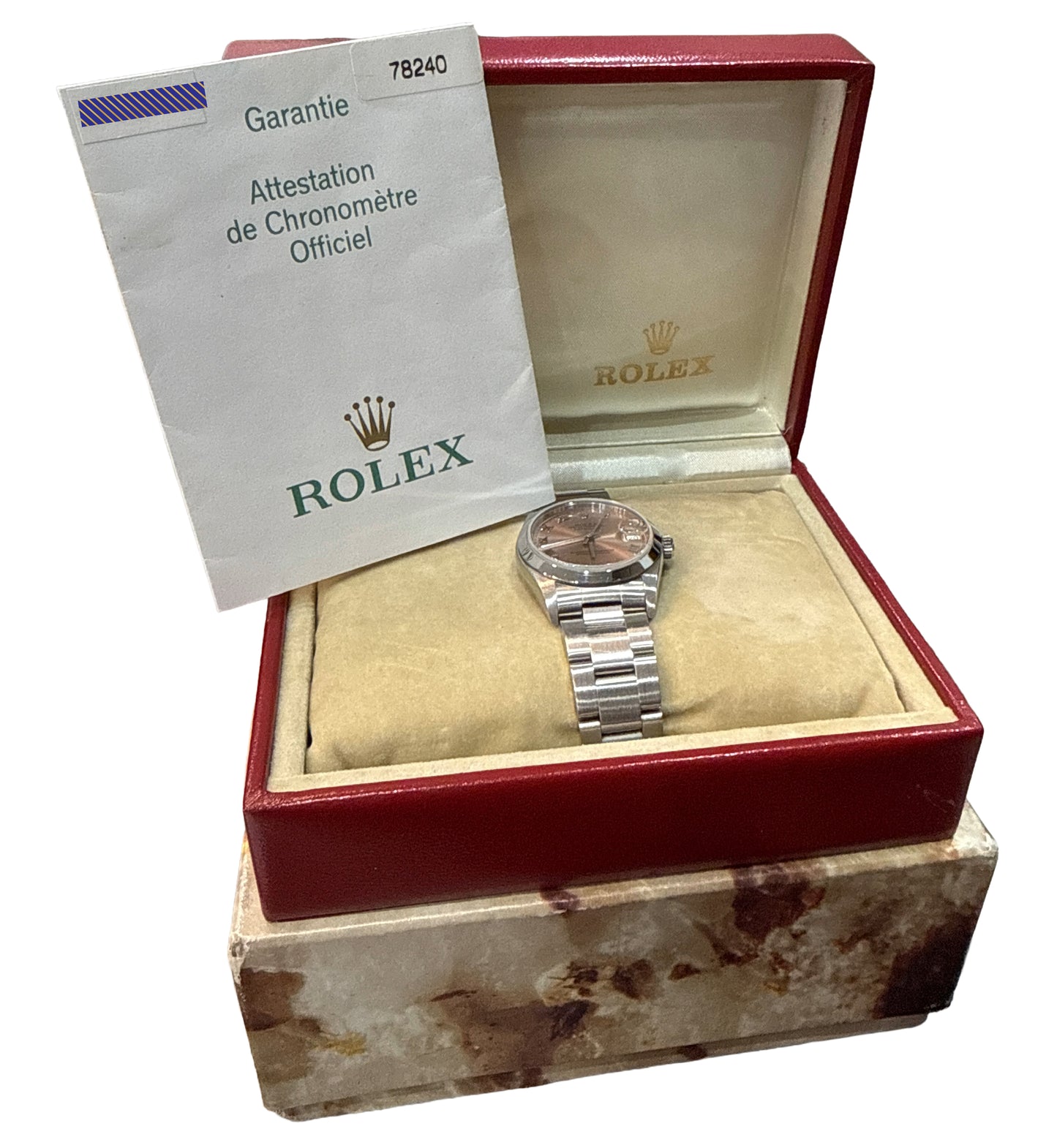 UNPOLISHED PAPERS Ladies Rolex DateJust SALMON ROMAN 31mm Steel Oyster 78240 BOX