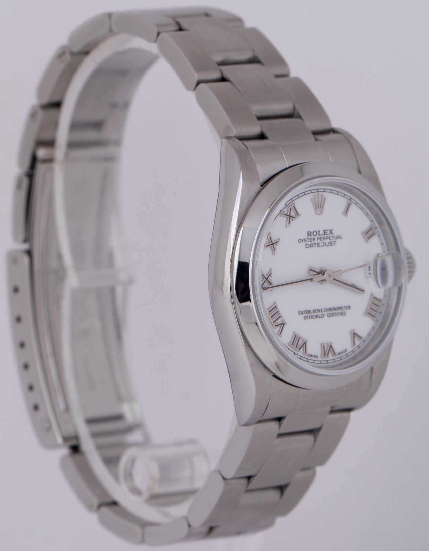 Ladies Rolex DateJust PAPERS White Roman 31mm Stainless Oyster Watch 78240 B+P