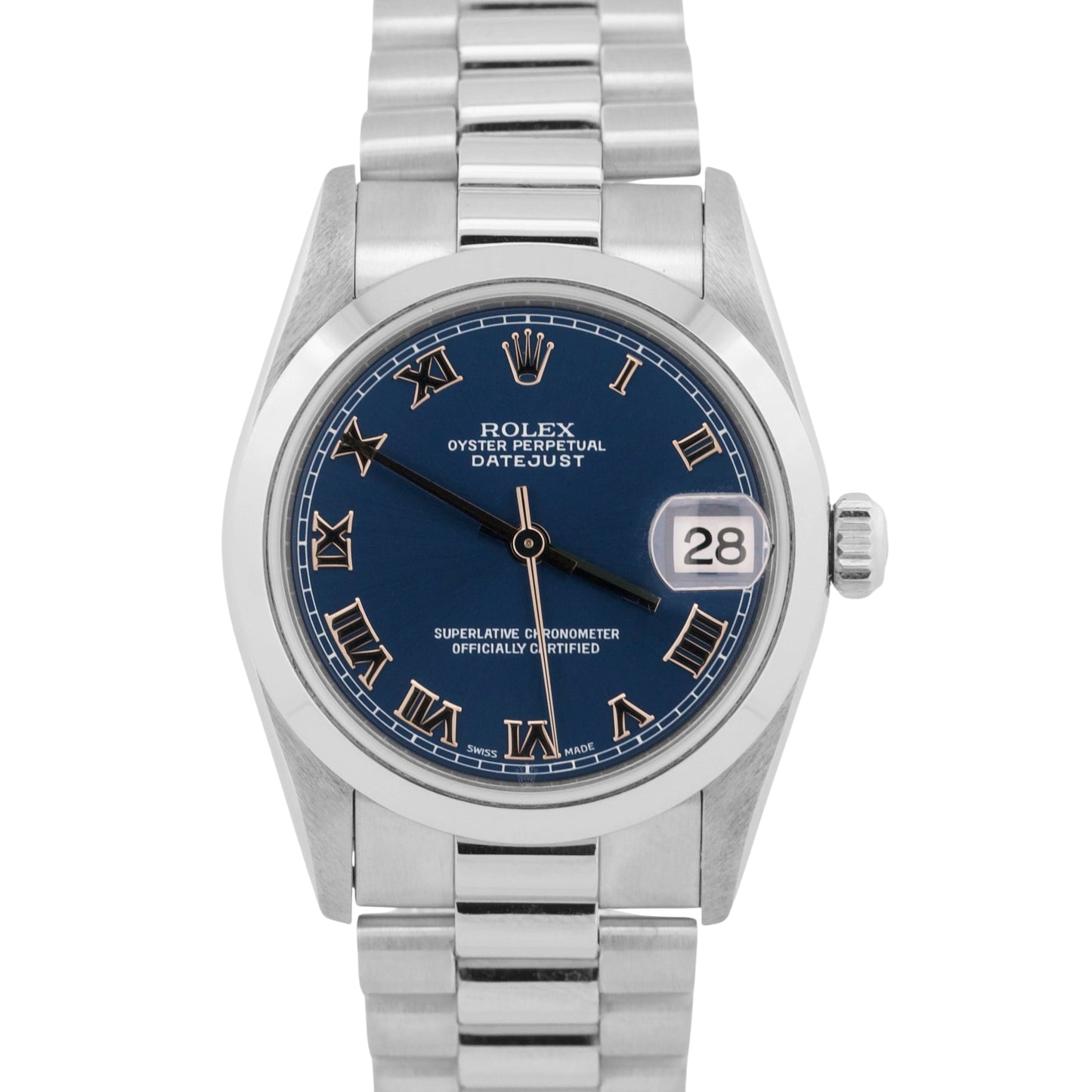 MINT Ladies Rolex DateJust President BLUE ROMAN 31mm PLATINUM Smooth 78246 Watch