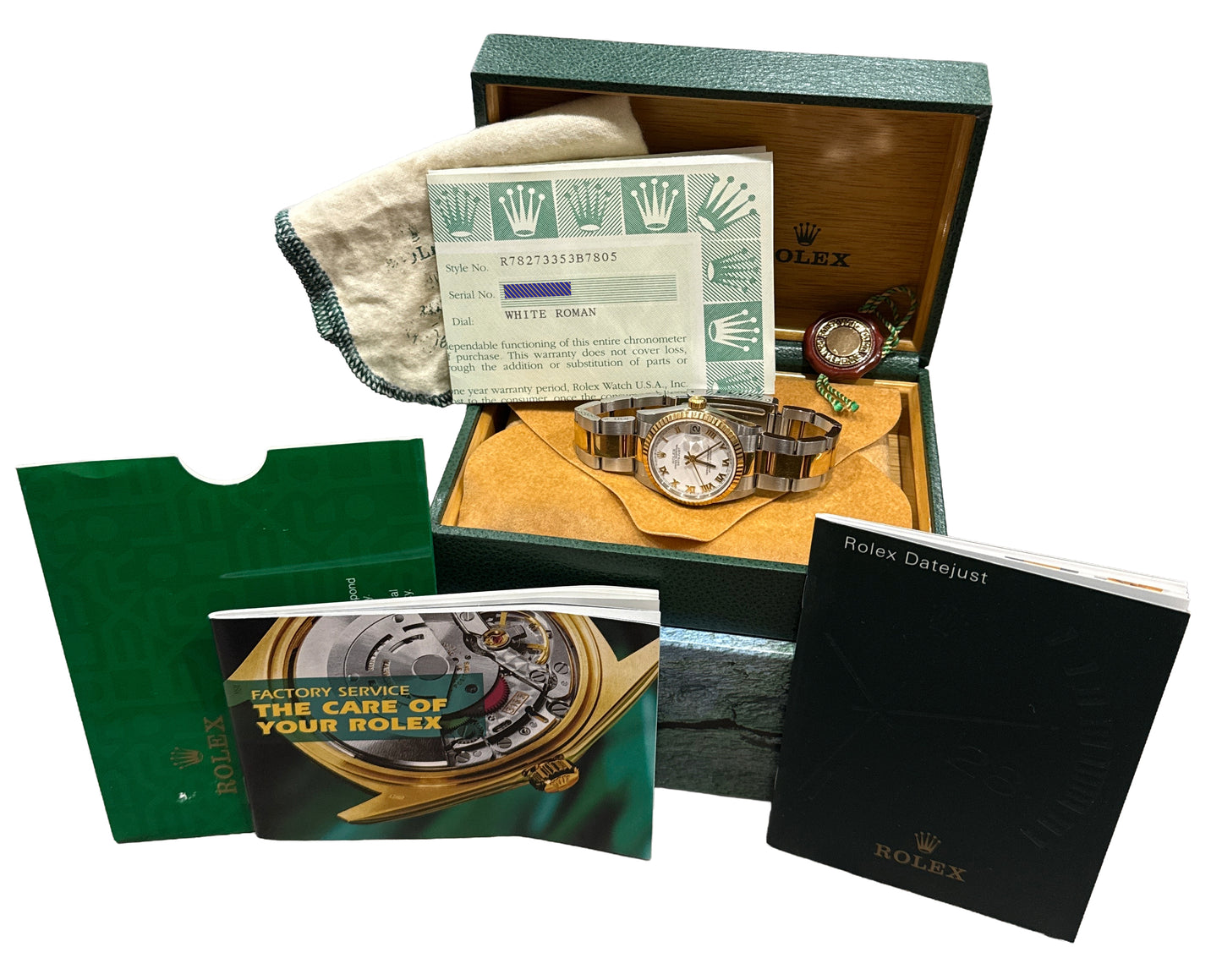 UNPOLISHED 2002 PAPERS Rolex DateJust WHITE ROMAN 18K Steel 31mm 78273 Watch BOX