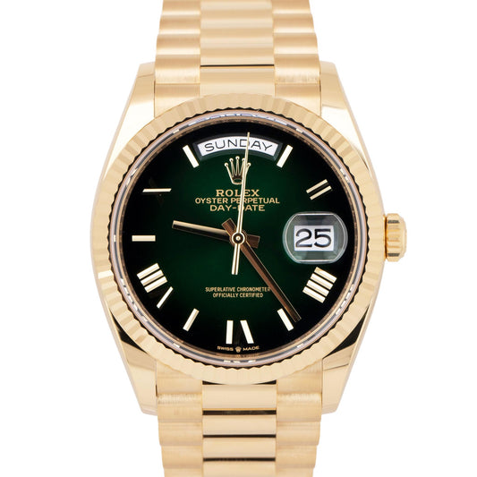 NEW 2025 PAPERS Rolex Day-Date President 18K Gold GREEN OMBRÉ 36mm 128238 BOX