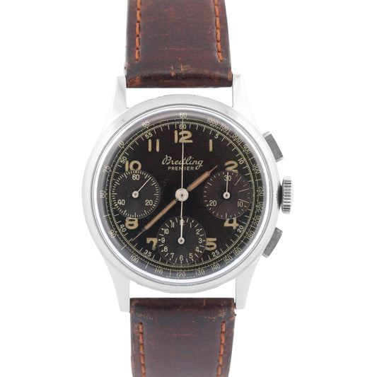 VINTAGE Breitling 787 Premier TROPICAL Chronograph GILT Leather 35mm Manual