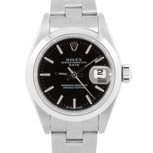 MINT PAPERS Ladies Rolex Oyster Perpetual Date 26mm BLACK Stainless 79160 BOX