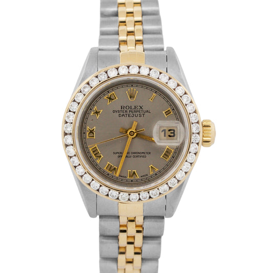 Ladies Rolex DateJust SILVER ROMAN DIAMOND 18K Gold Steel 26mm JUBILEE 79173