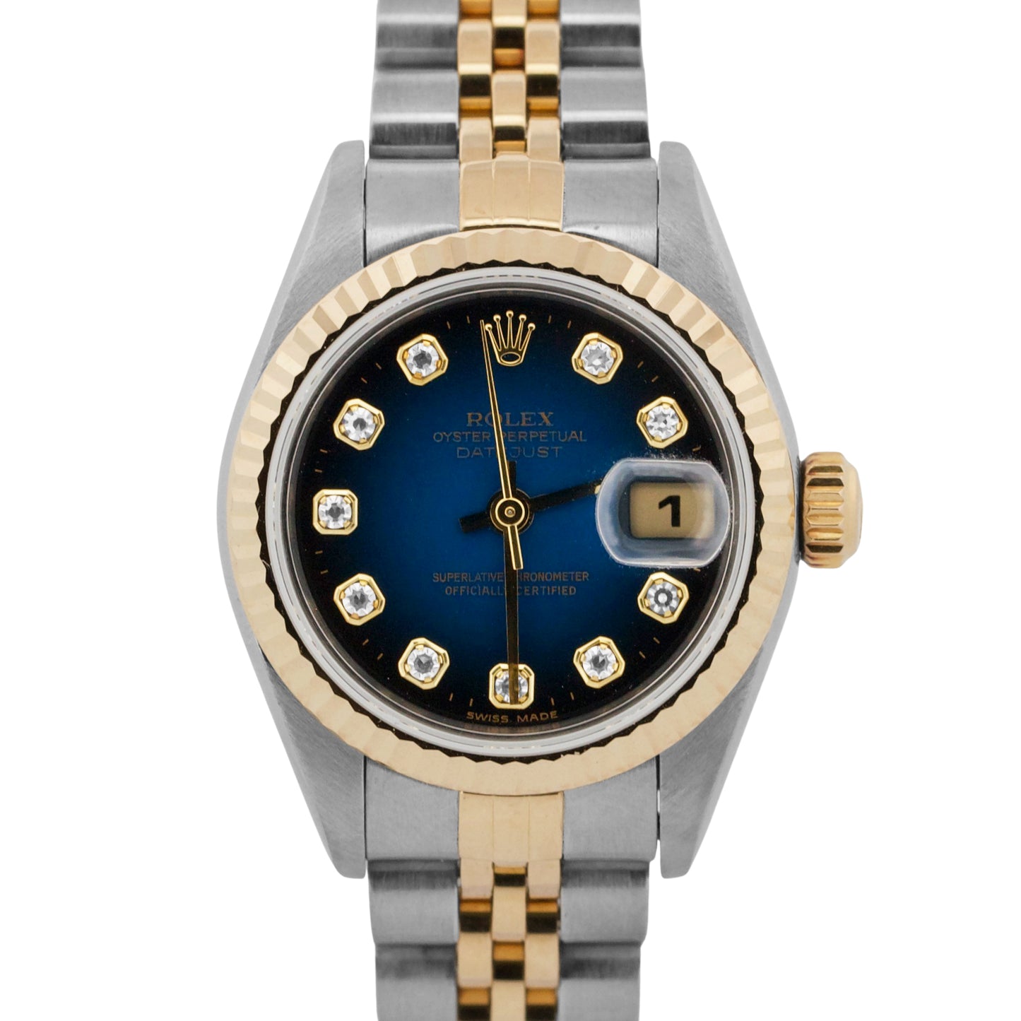PAPERS Ladies Rolex DateJust BLUE VIGNETTE DIAMOND 18K Jubilee 26mm 79173 BOX