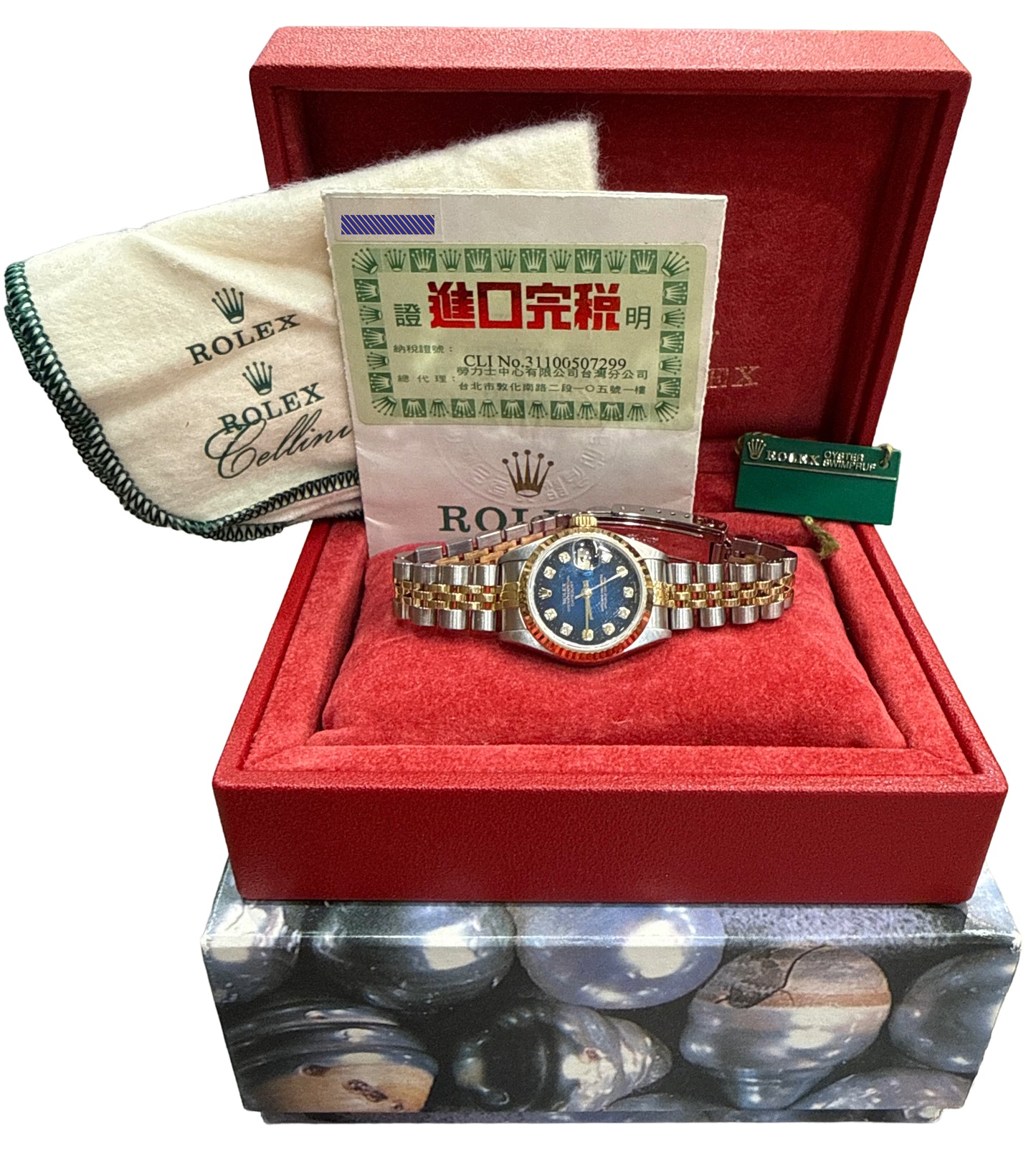 PAPERS Ladies Rolex DateJust BLUE VIGNETTE DIAMOND 18K Jubilee 26mm 79173 BOX