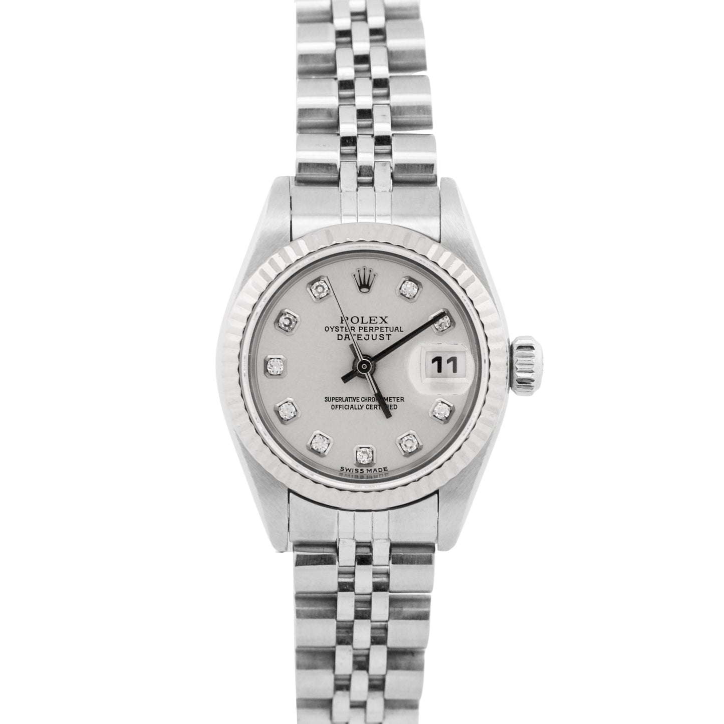 PAPERS Rolex DateJust 26mm SILVER DIAMOND 18K White Gold Steel JUBILEE 79174 BOX