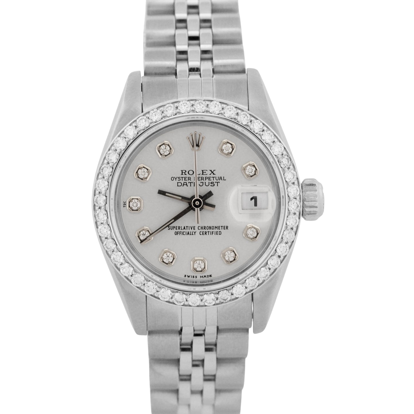 Rolex DateJust SILVER DIAMOND BEZEL 18K Stainless Steel JUBILEE 79174 Watch