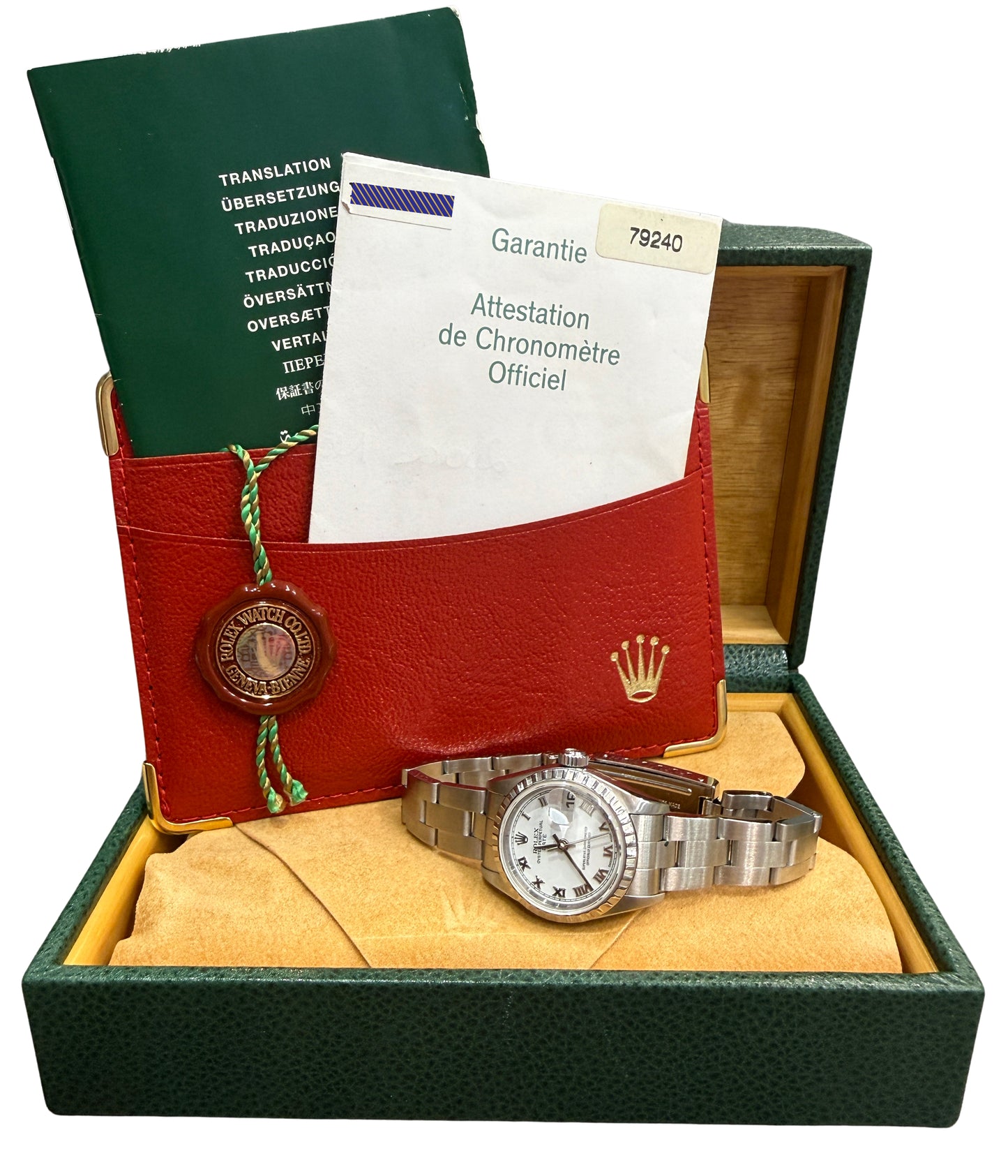 PAPERS Ladies Rolex Date WHITE ROMAN 26mm Engine-Turned Steel 79240 BOX