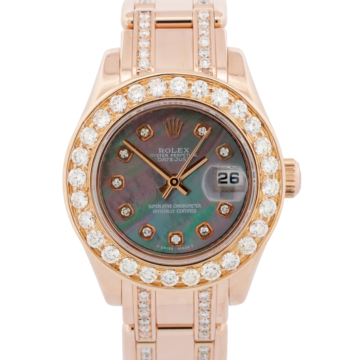 Ladies Rolex DateJust Pearlmaster 18k Rose Gold DIAMOND MOP 29mm 80315 Watch BOX