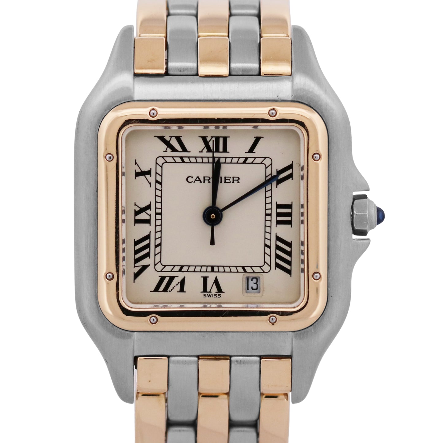 Ladies Cartier Panthere Midsize IVORY 18K Gold Steel THREE ROW 27mm Quartz 83949