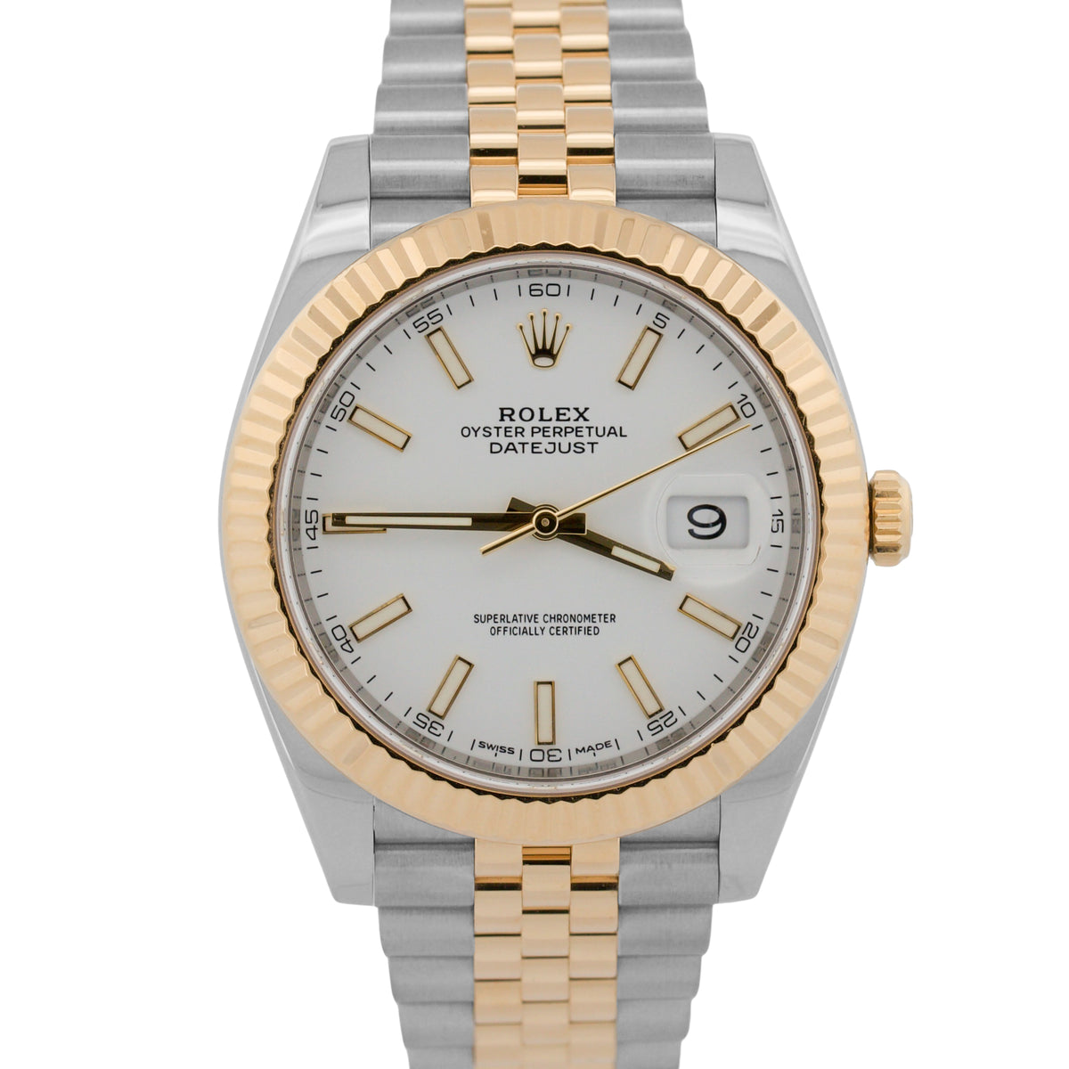 Rolex DateJust 41 126333 White Steel 18K Yellow Gold Fluted 41mm Jubilee Watch