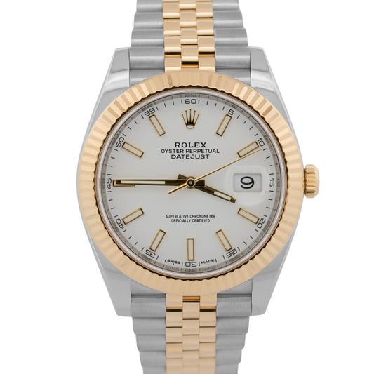 Rolex DateJust 41 126333 White Steel 18K Yellow Gold Fluted 41mm Jubilee Watch