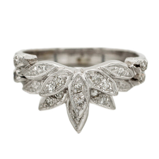 Antique Art Deco 0.40ctw Diamond Chevron Band Ring Stack of Two - 14k White Gold