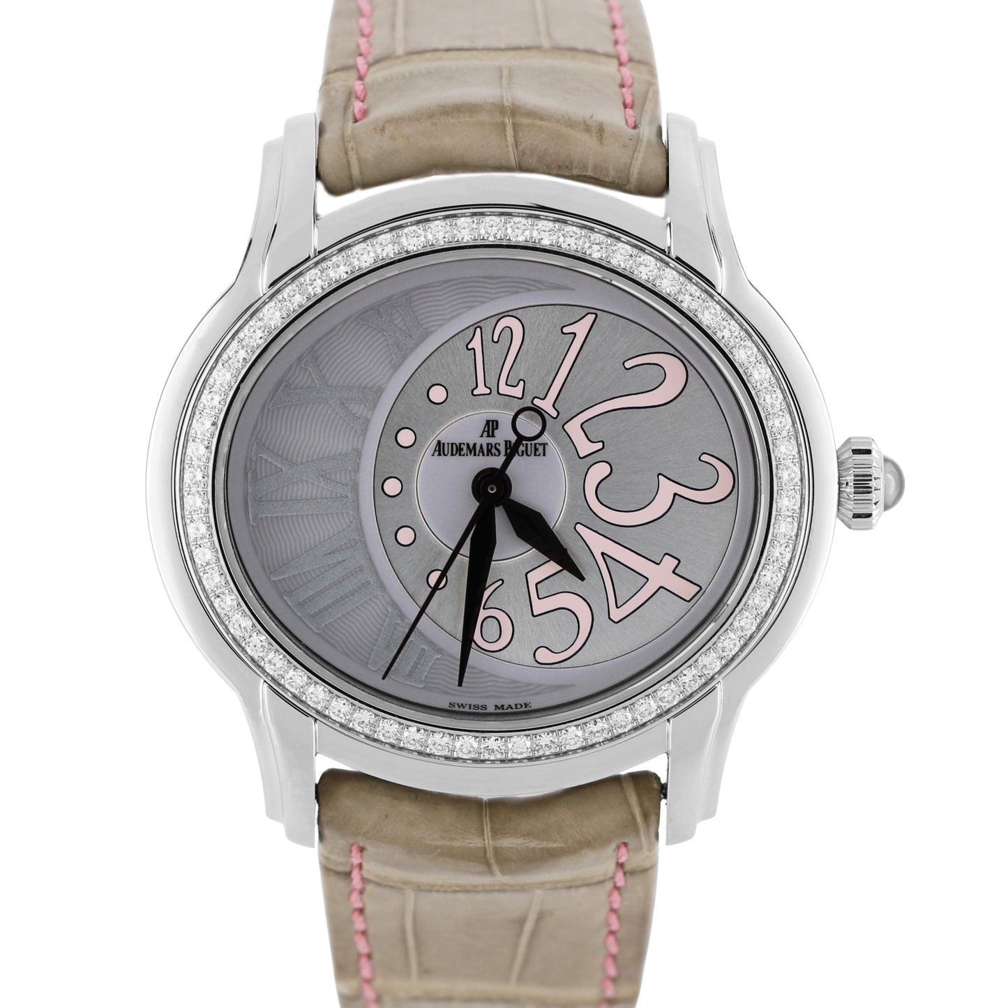 Audemars Piguet, Audemars, AP, Piguet, Audemars Piguet Millenary. Millenary, Pink Millenary, Silver Millenary, Audemars Piguet Pink, Audemars Piguet DIAMOND Bezel, Audemars Piguet Diamond, Millenary Diamond, Diamond Bezel, Diamond, Audemars Piguet 77301ST, 77301ST, 77301ST.ZZ.D009CR.01