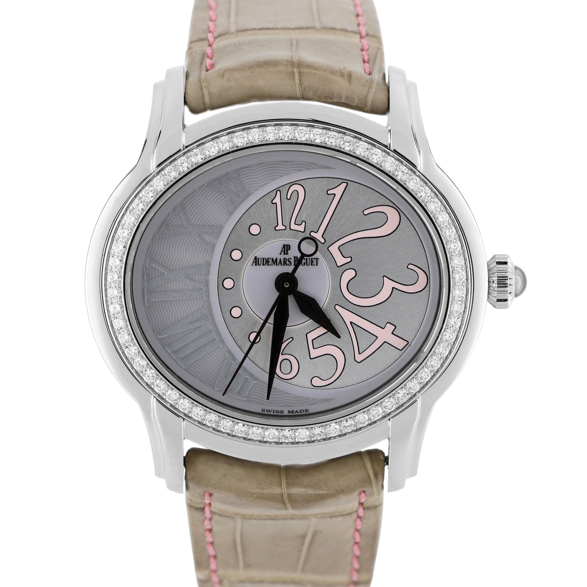 Audemars Piguet, Audemars, AP, Piguet, Audemars Piguet Millenary. Millenary, Pink Millenary, Silver Millenary, Audemars Piguet Pink, Audemars Piguet DIAMOND Bezel, Audemars Piguet Diamond, Millenary Diamond, Diamond Bezel, Diamond, Audemars Piguet 77301ST, 77301ST, 77301ST.ZZ.D009CR.01